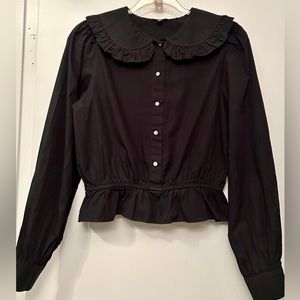 Buffalo David Bitton Black Ruffle Collar Button-Up Blouse